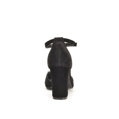 Black Block Heels with Silver Rose | 459N-C Dolcis