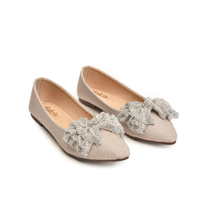 Beige Embellished Bow Flats for Women  | 469N-X