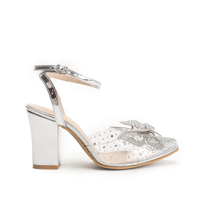Transparent Block Heels with Silver Bow | 456N-S Dolcis