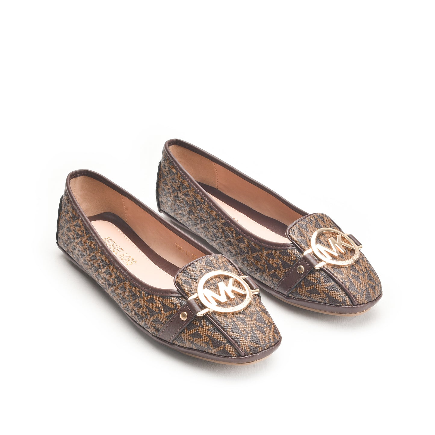 Brown Patterned Ballet Flats with Gold Buckle Pumps  | 493N-BT