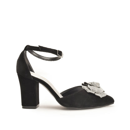 Black Block Heels with Silver Rose | 459N-C Dolcis