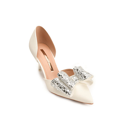 Elegant White Bow Embellished Heels | 471N-W Dolcis