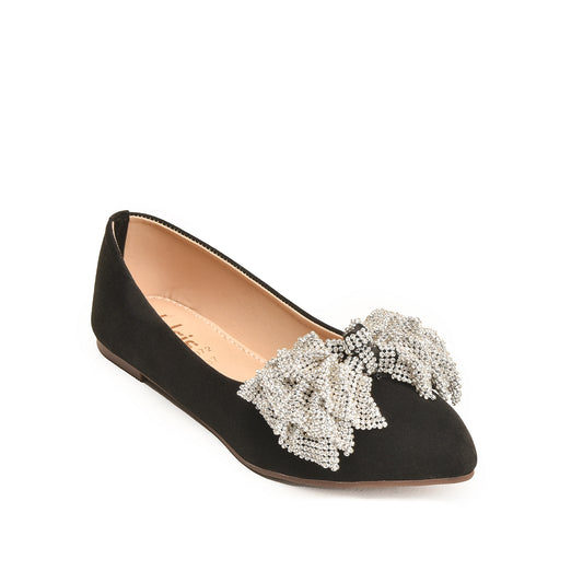 Black Embellished Bow Flats for Women | 469N-C