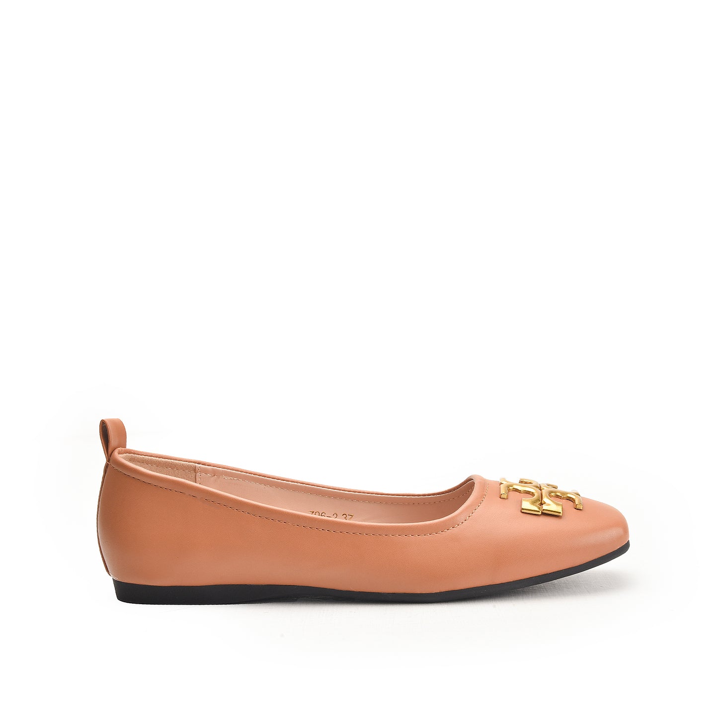 Tory Burch Brown Flat Pumps with Gold Logo | 494N-F