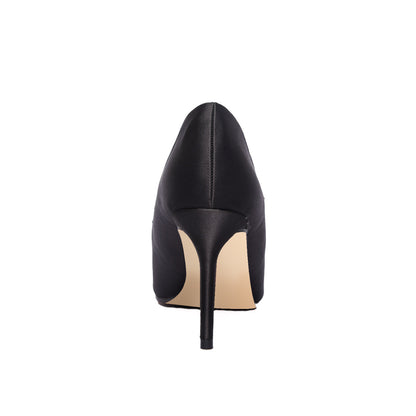 Elegant Black Satin Pumps with Crystal Embellishment | 472L-C