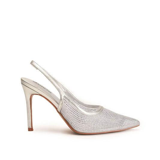 Silver Textured Pencil Heel Sandals for Women | 478N-S