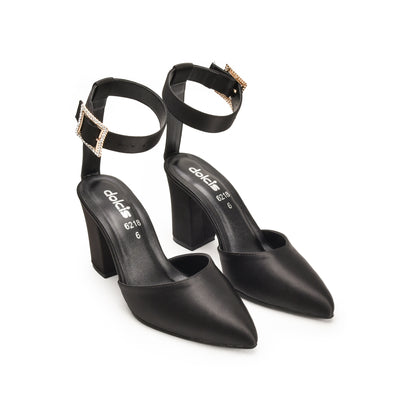 Classic Black Satin Block Heels with Buckle Strap | 460N-C Dolcis