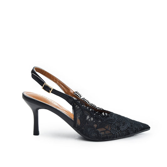 Black Lace Affair Heels Pumps | 446P-C