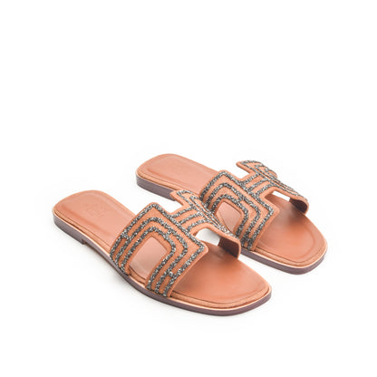 Tan Glittery Slip-On Flats Slippers | 581L-F Dolcis