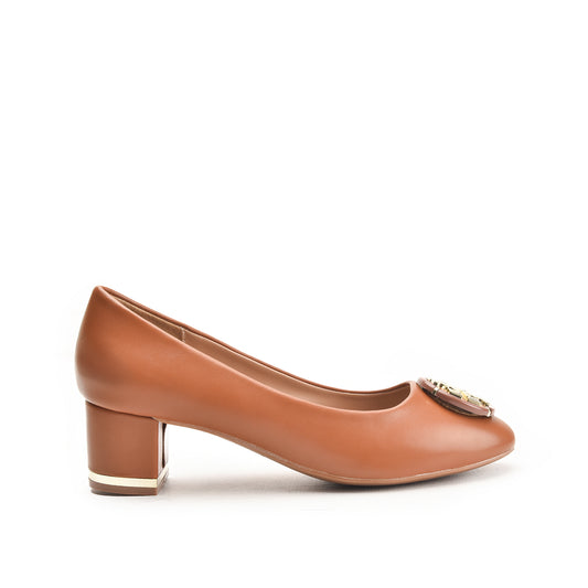 Tory Burch Brown Block Heels with Logo | 492N-BI