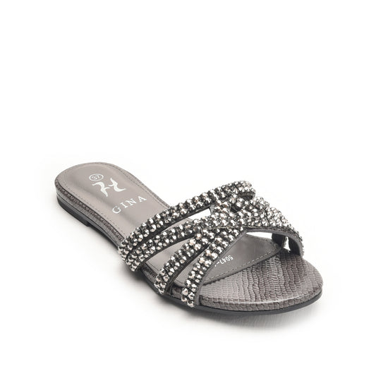 Grey Embellished Flat Sandals for Women Slippers | 582L-G