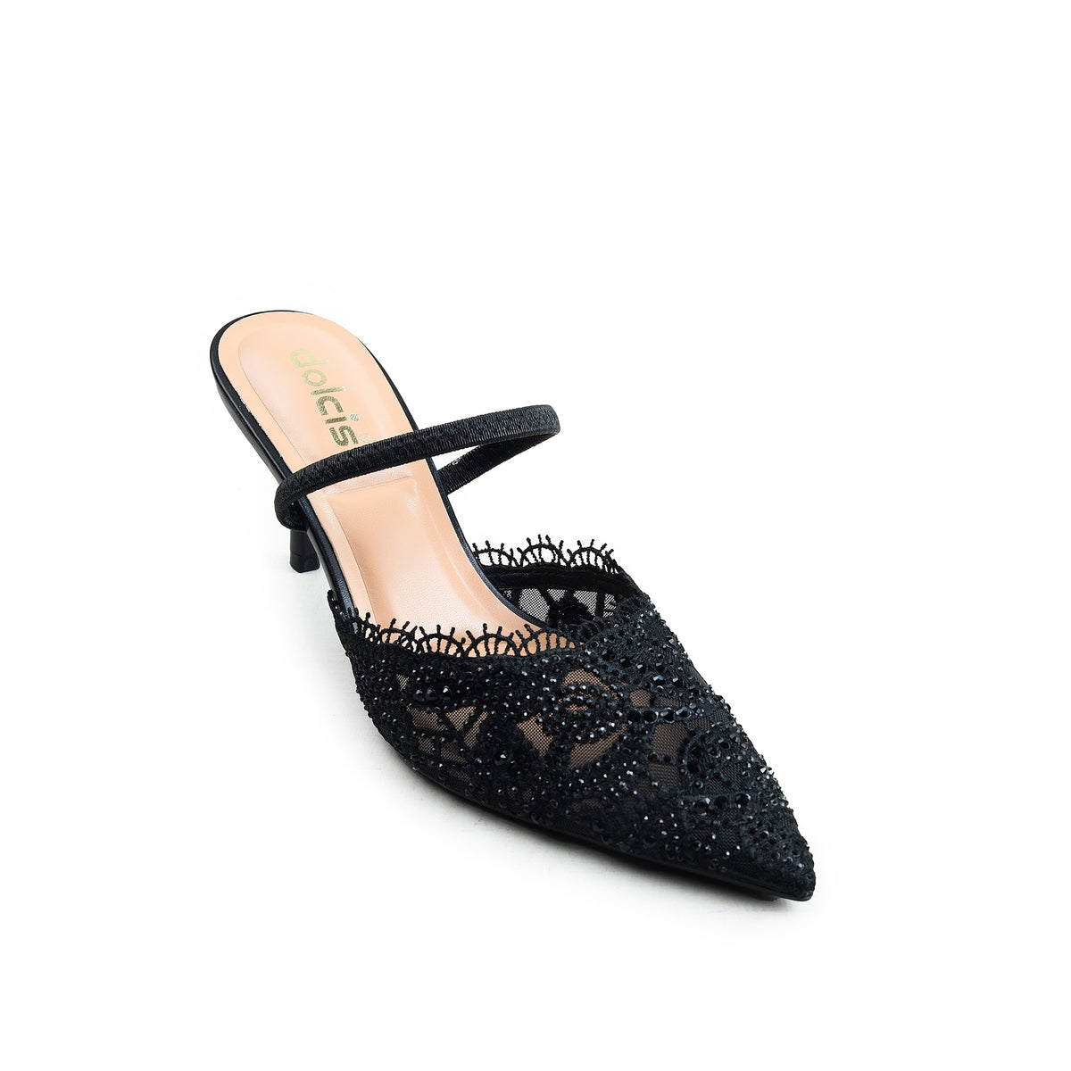 Black Pearl Lace Court Heels | 445P-C