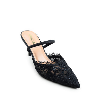 Black Pearl Lace Court Heels | 445P-C
