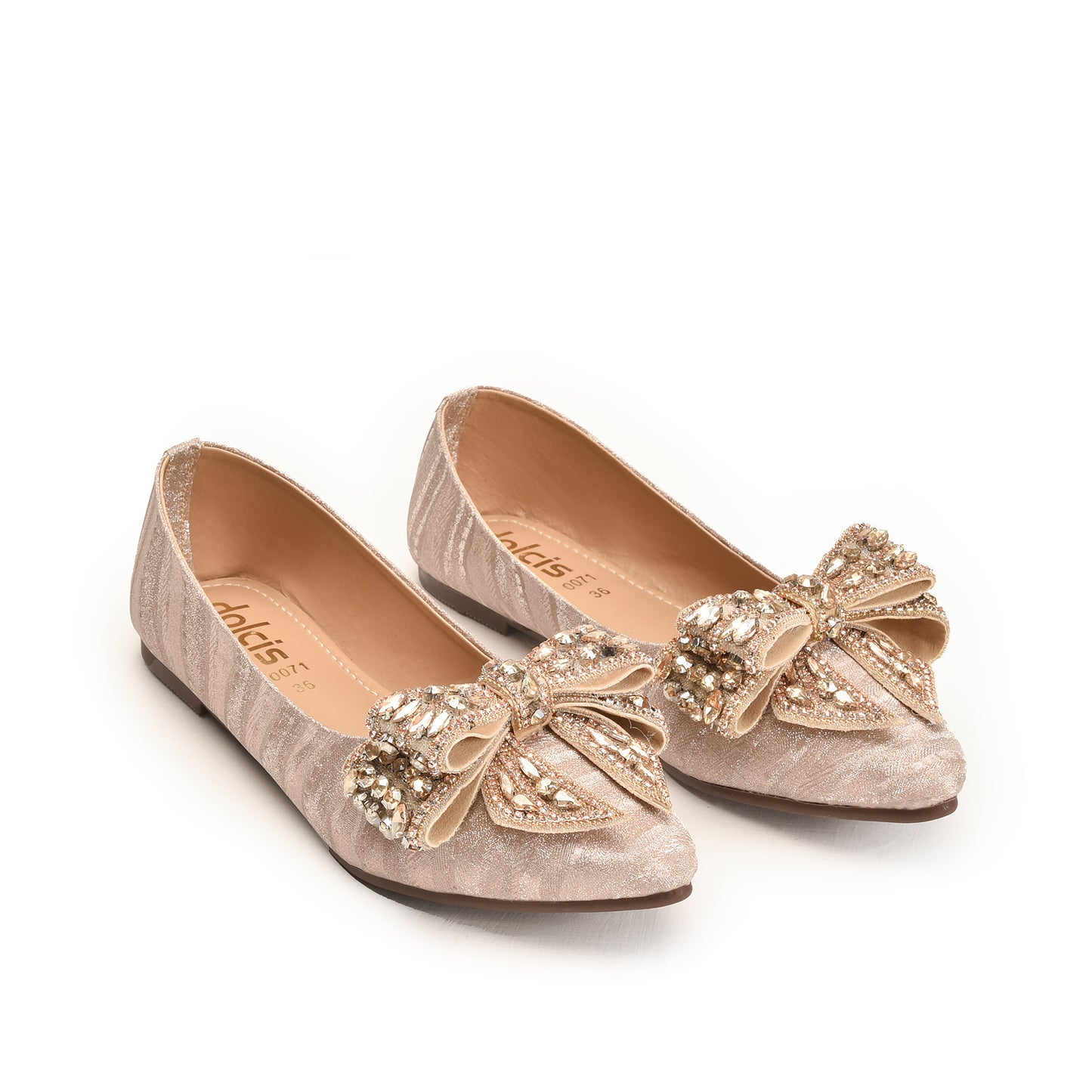 Golden Embellished Bow Flats for Women | 466N-X