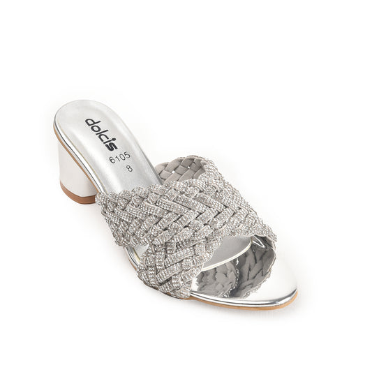 Silver Braided Block Heel Sandals for Women | 573L-S