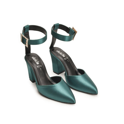 Emerald Satin Block Heels with Buckle Strap | 460N-K Dolcis