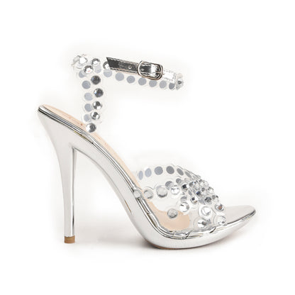 Silver High Heel Sandals with Crystal Straps | 280D-S