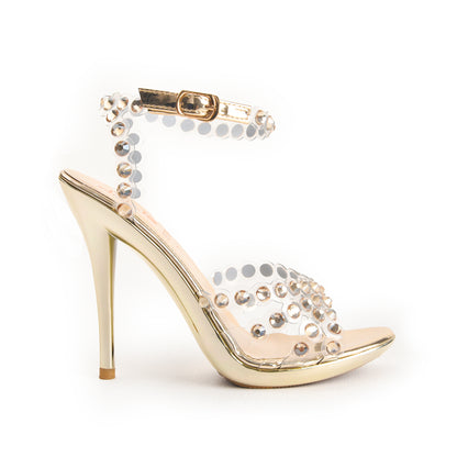 Golden High Heel Sandals with Crystal Straps | 280D-X