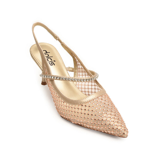 Beige Court Heels with Pearl Embellishment | 476N-X