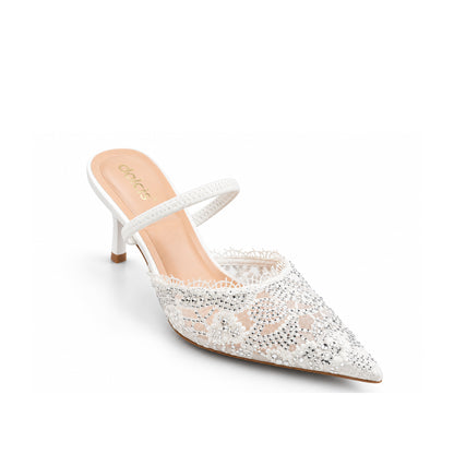 White Pearl Lace Court Heels | 445P-W