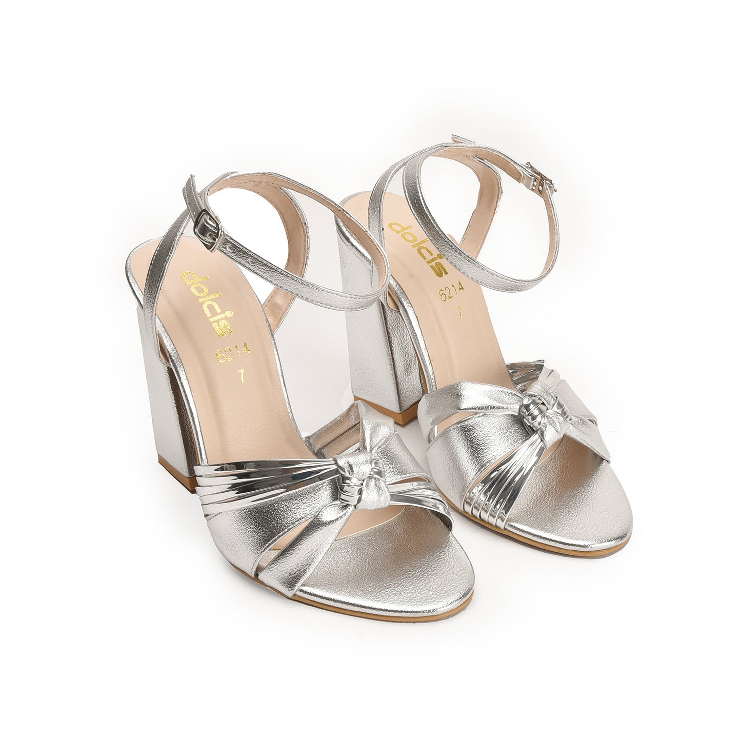 Silver Block Heels with Knotted Strap | 294G-S
