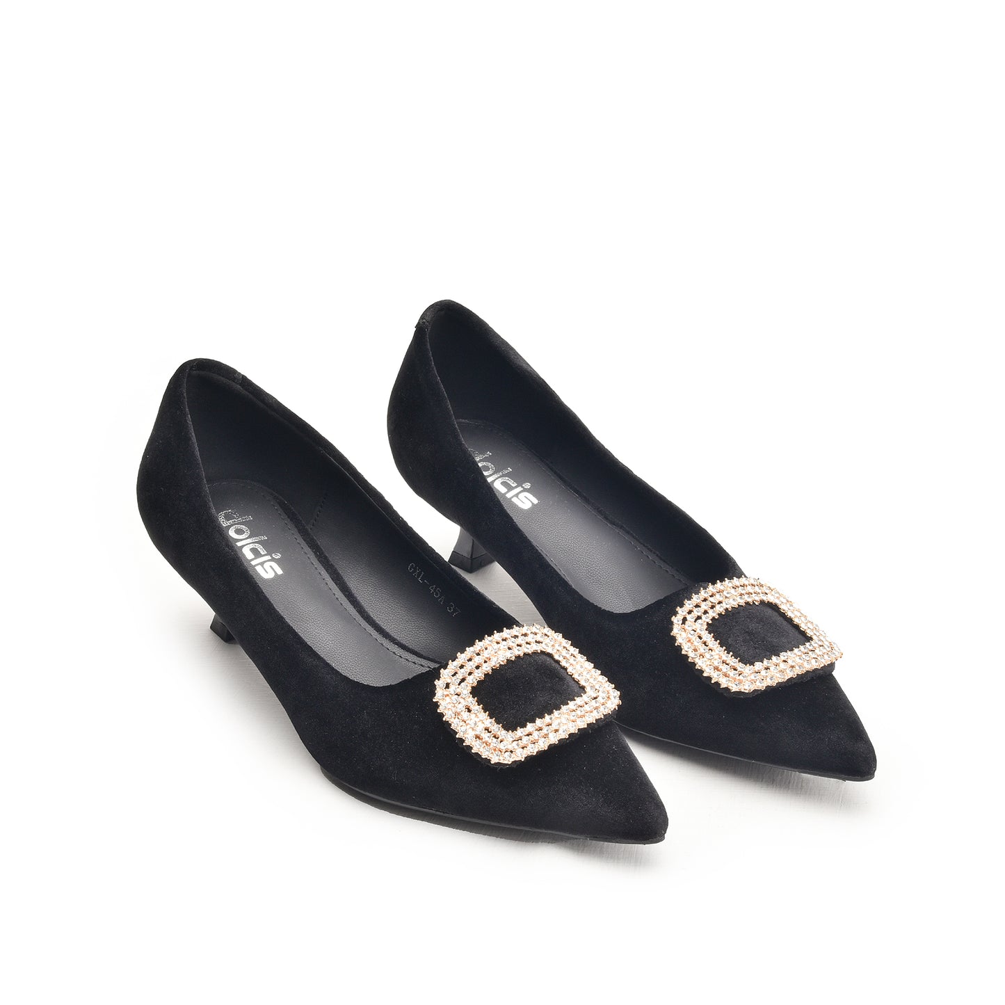 Black Kitten Heels with Embellished Buckle | 496N-C