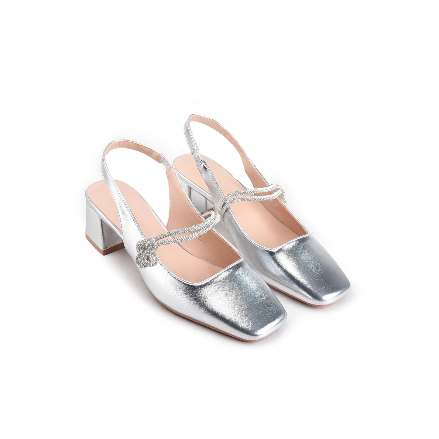 Silver Ankle Strap Block Heel Pumps | 422P-S