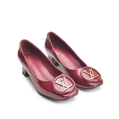 Maroon Block Heel Pumps with Gold Buckle | 491N-M