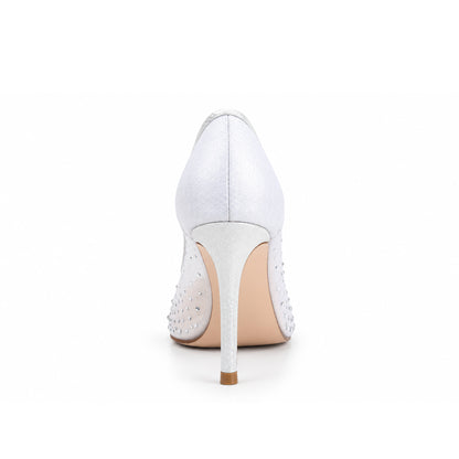Silver Crystal-Embellished  Heels | 438P-S