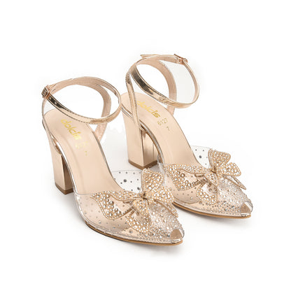 Transparent Block Heels with Golden Bow | 456N-X Dolcis