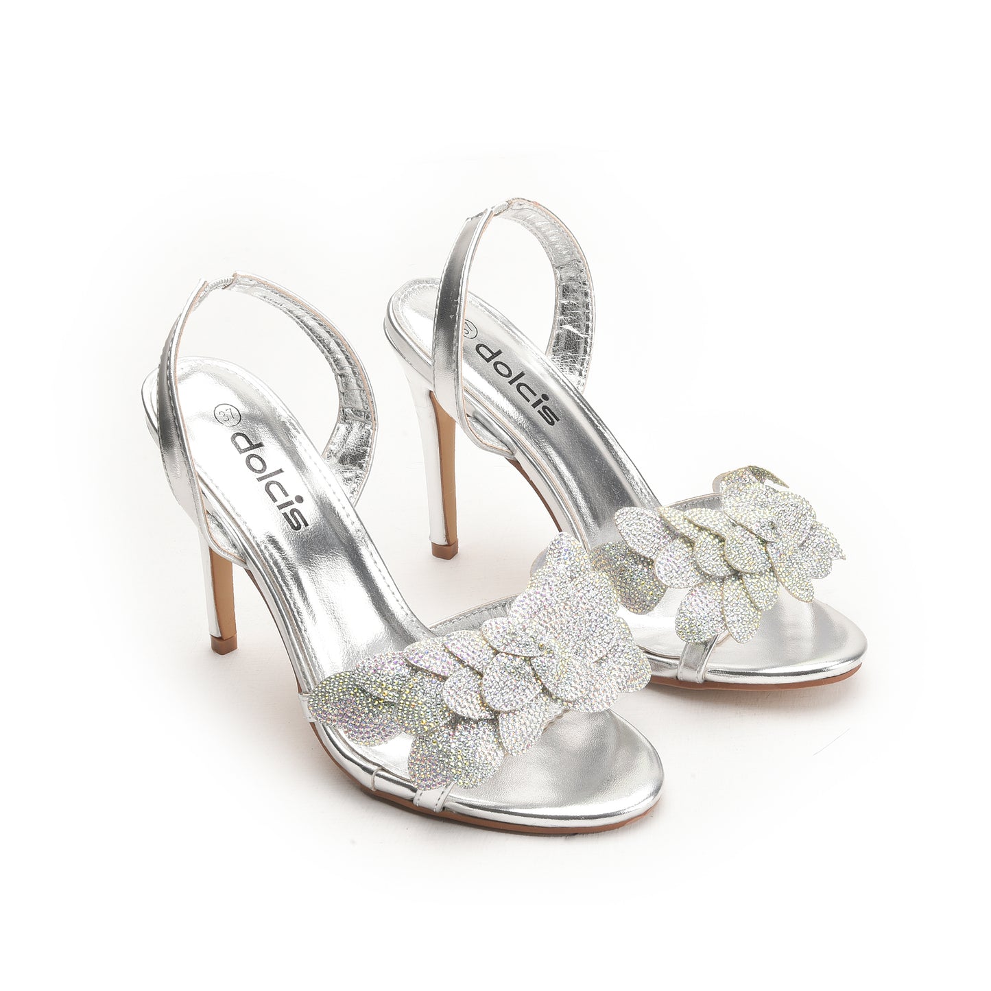 Silver Stiletto Heels with Glitter Leaf Detail | 201H-S Dolcis