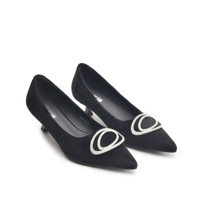 Black Court Shoes with Crystal Buckle | 495N-C Dolcis