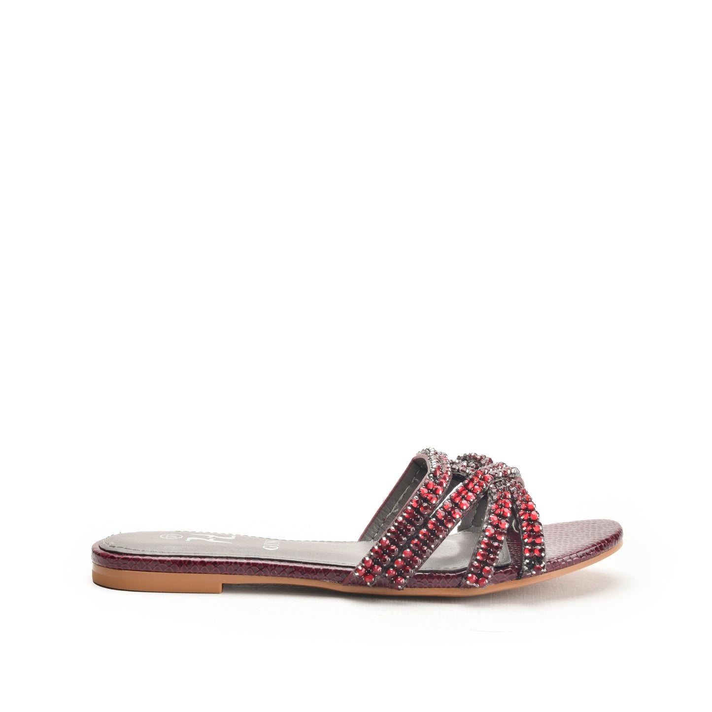Maroon Embellished Flat Sandals for Women Slippers | 582L-M