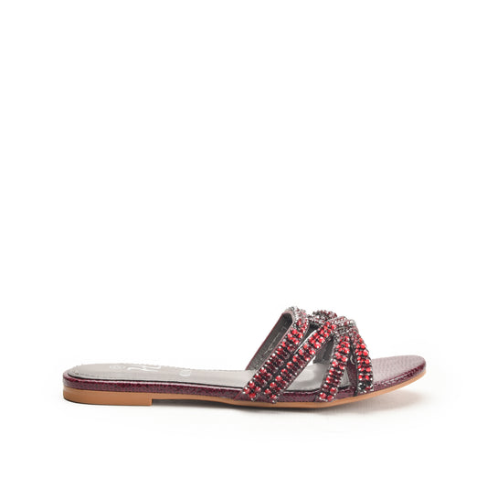 Maroon Embellished Flat Sandals for Women Slippers | 582L-M