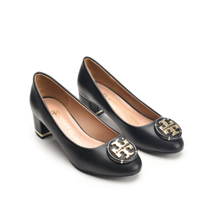 Tory Burch Black Block Heels with Logo | 492N-C