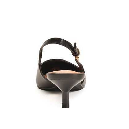 Black Court Heels with Strap Embellishments | 475N-C