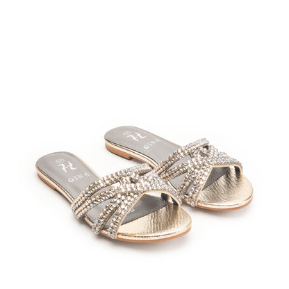 Golden Embellished Flat Sandals for Women Slippers | 582L-X
