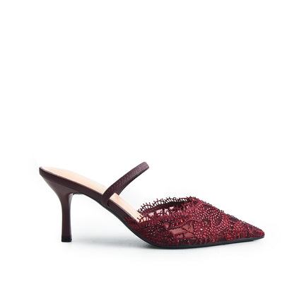 Maroon Pearl Lace Court Heels | 445P-M