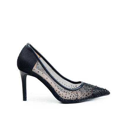 Black Crystal-Embellished Heels | 438P-C