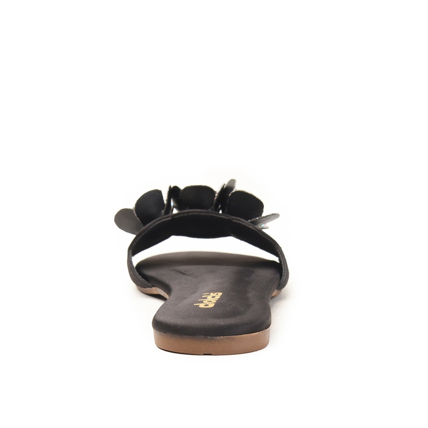 Black Flat Sandals with Glitter Flower Slippers | 518M-C