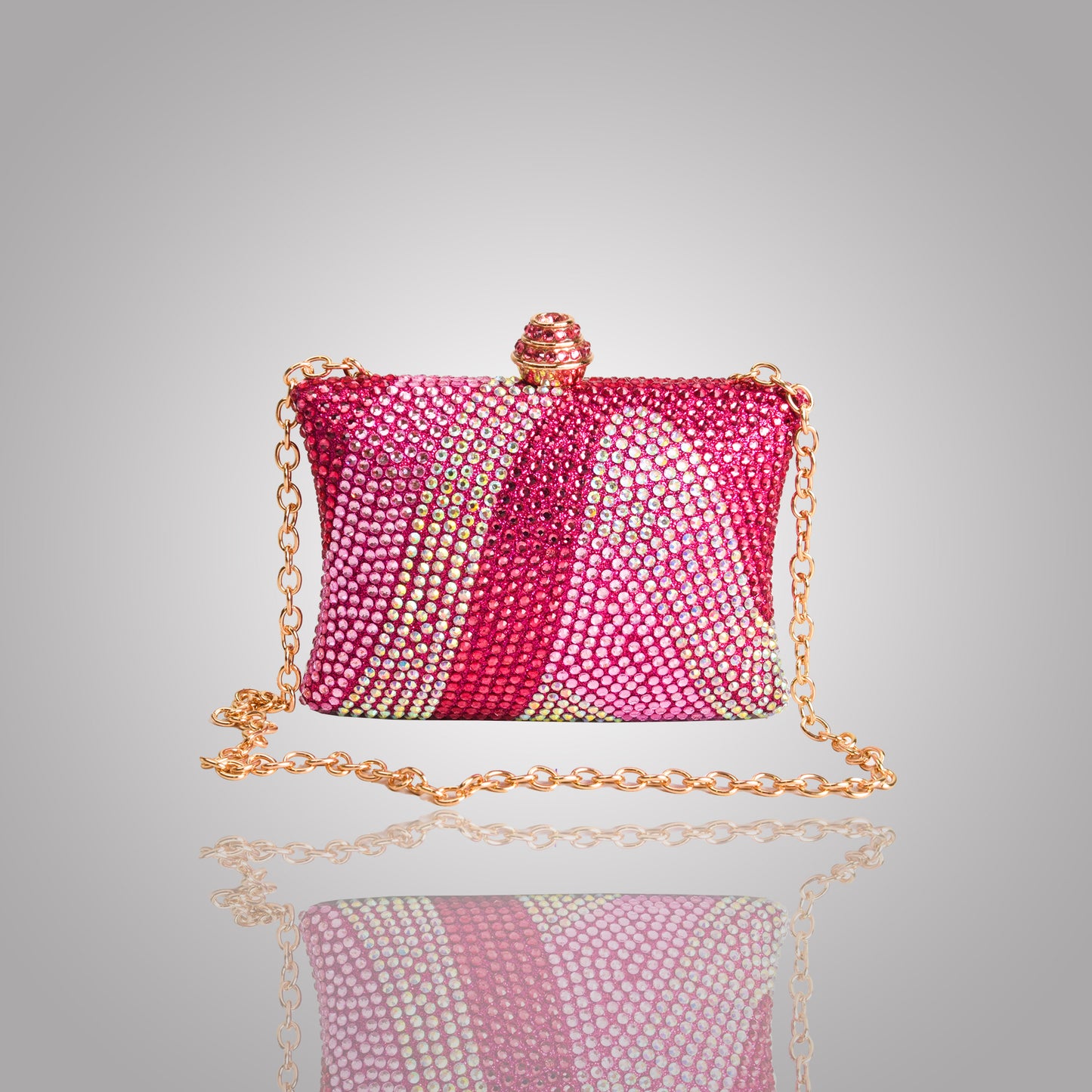 Elegant Pink  Rectangular Swarovski Clutch | C1434-PT