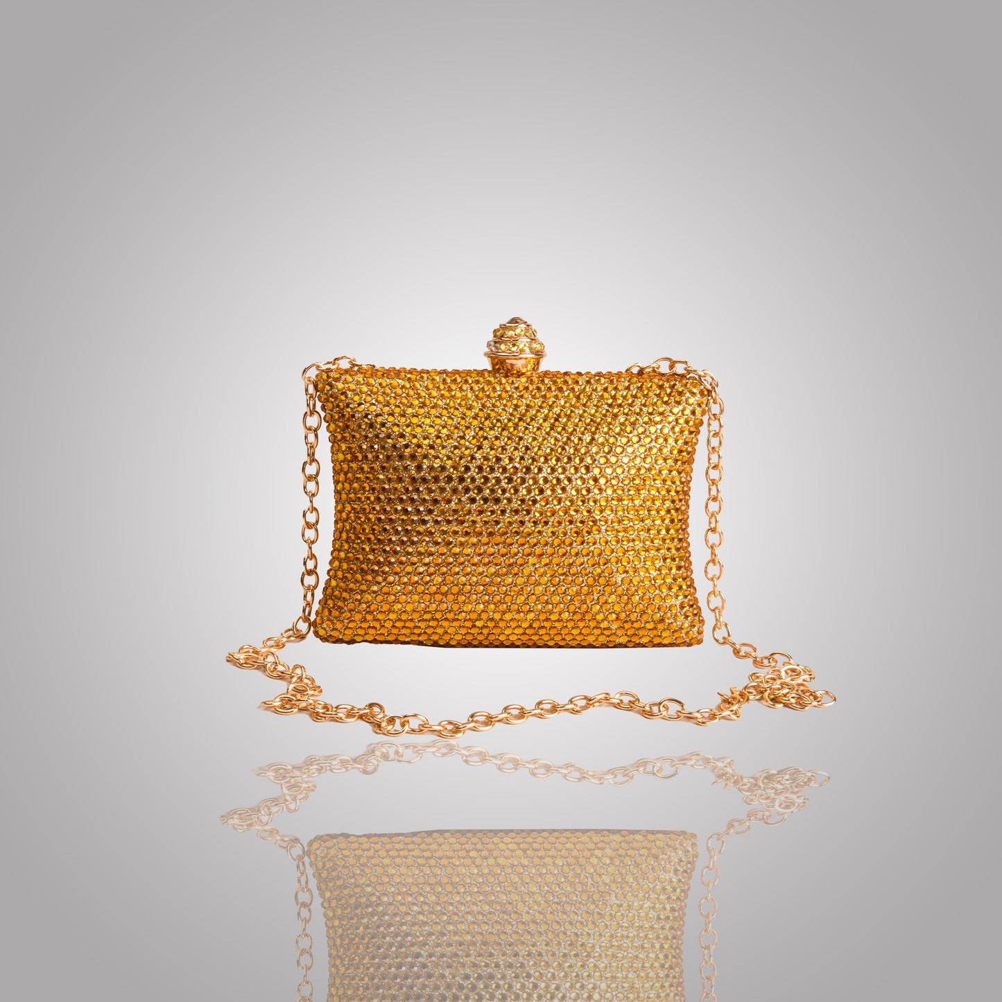 Elegant Golden  Rectangular Swarovski Clutch | C1434-BX