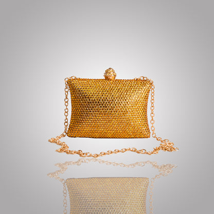 Elegant Golden  Rectangular Swarovski Clutch | C1434-BX