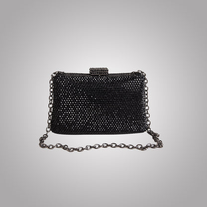 Elegant Black  Rectangular Swarovski Clutch | C1341-C