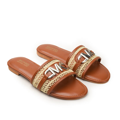 White and Beige Braided Flats Slippers| 521M-B