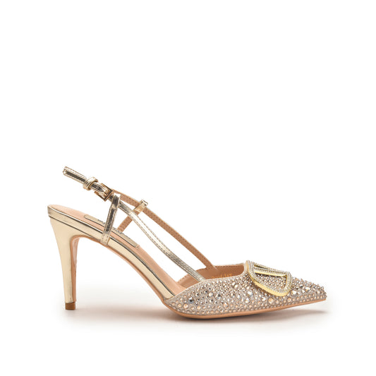 Golden Strappy Heels with Rhinestone Embellishment | 479M-LX