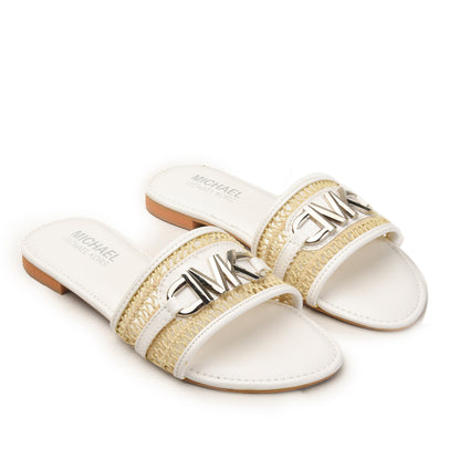 White & Beige Textured Slide Flats Slippers| 521M-W