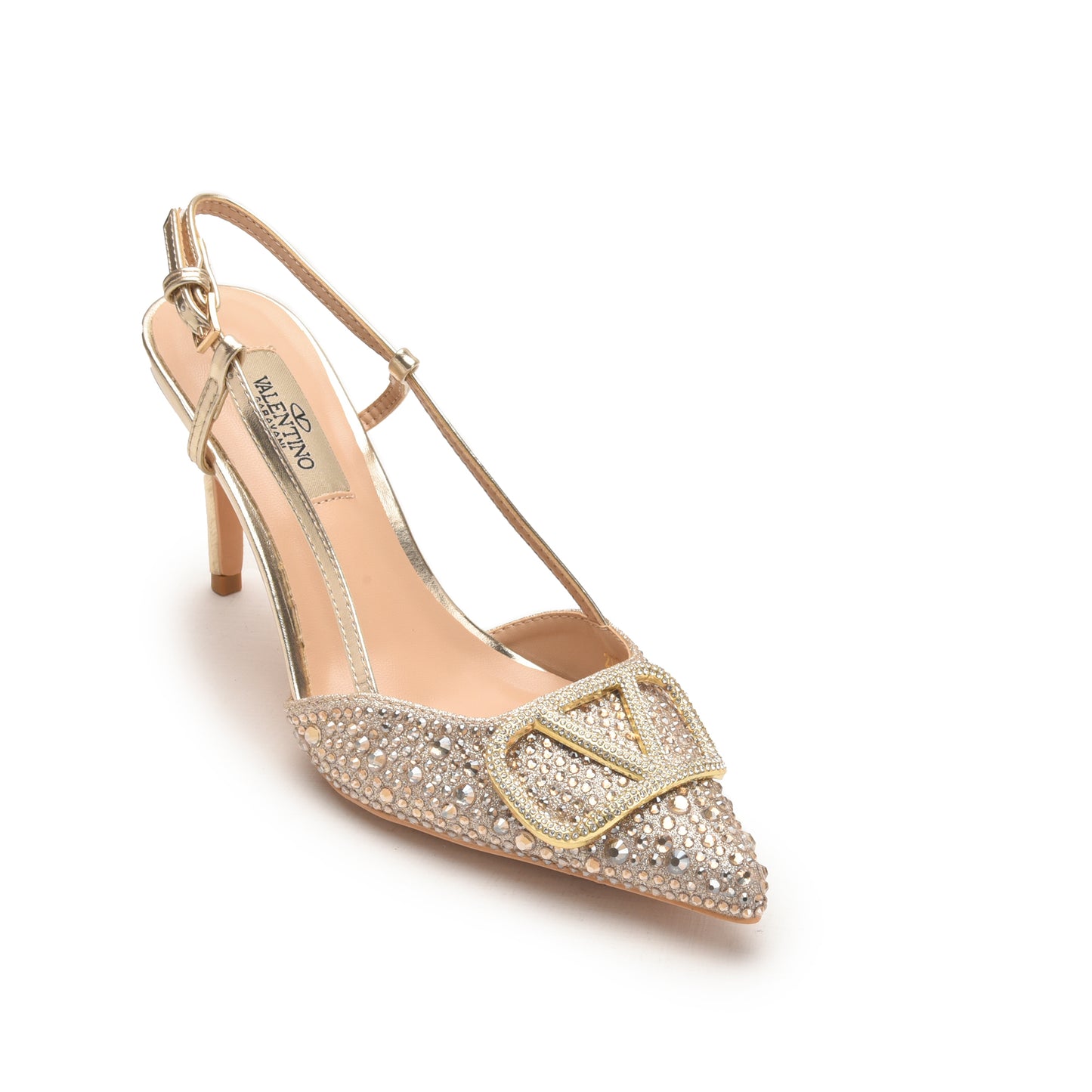 Golden Strappy Heels with Rhinestone Embellishment | 479M-LX