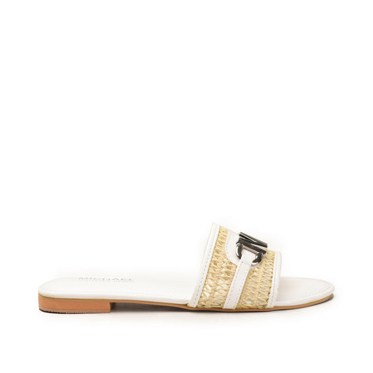 White & Beige Textured Slide Flats Slippers| 521M-W