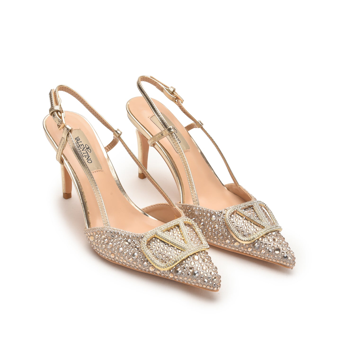 Golden Strappy Heels with Rhinestone Embellishment | 479M-LX